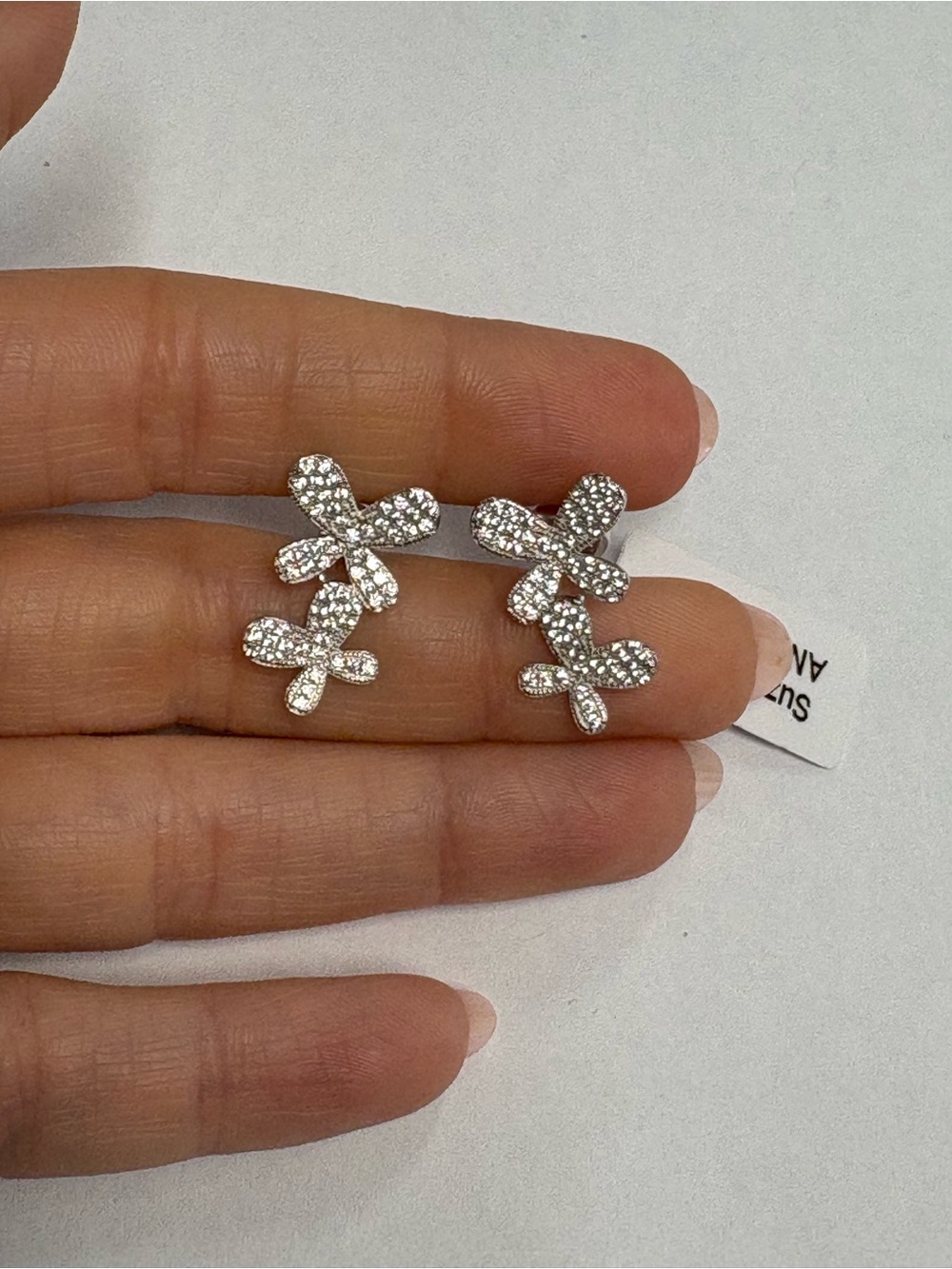 Suzy Levian White CZ Sterling Silver Floral Cluster Drop Earrings NWT